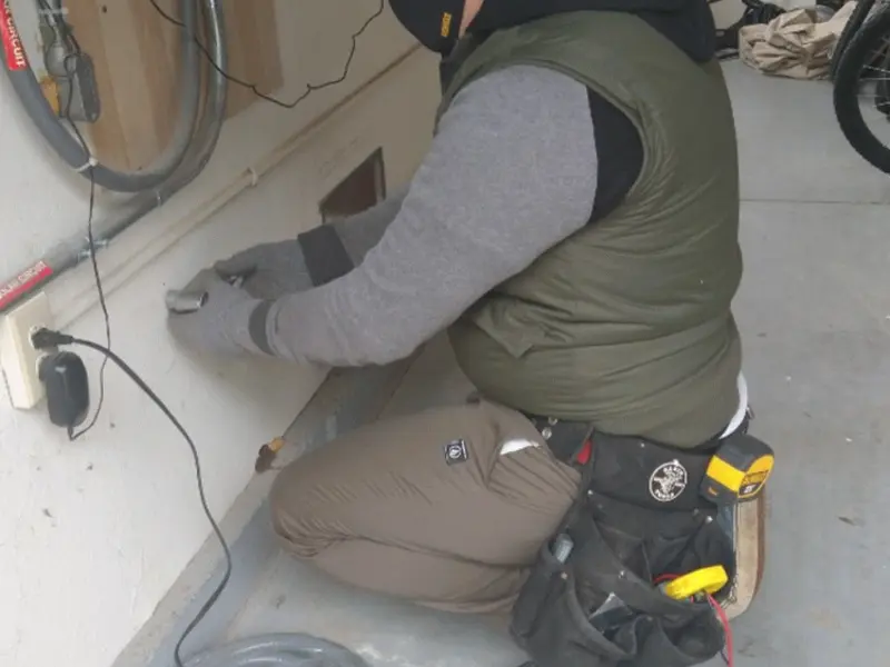 Electrician performing outlet wiring in a Florida City garage